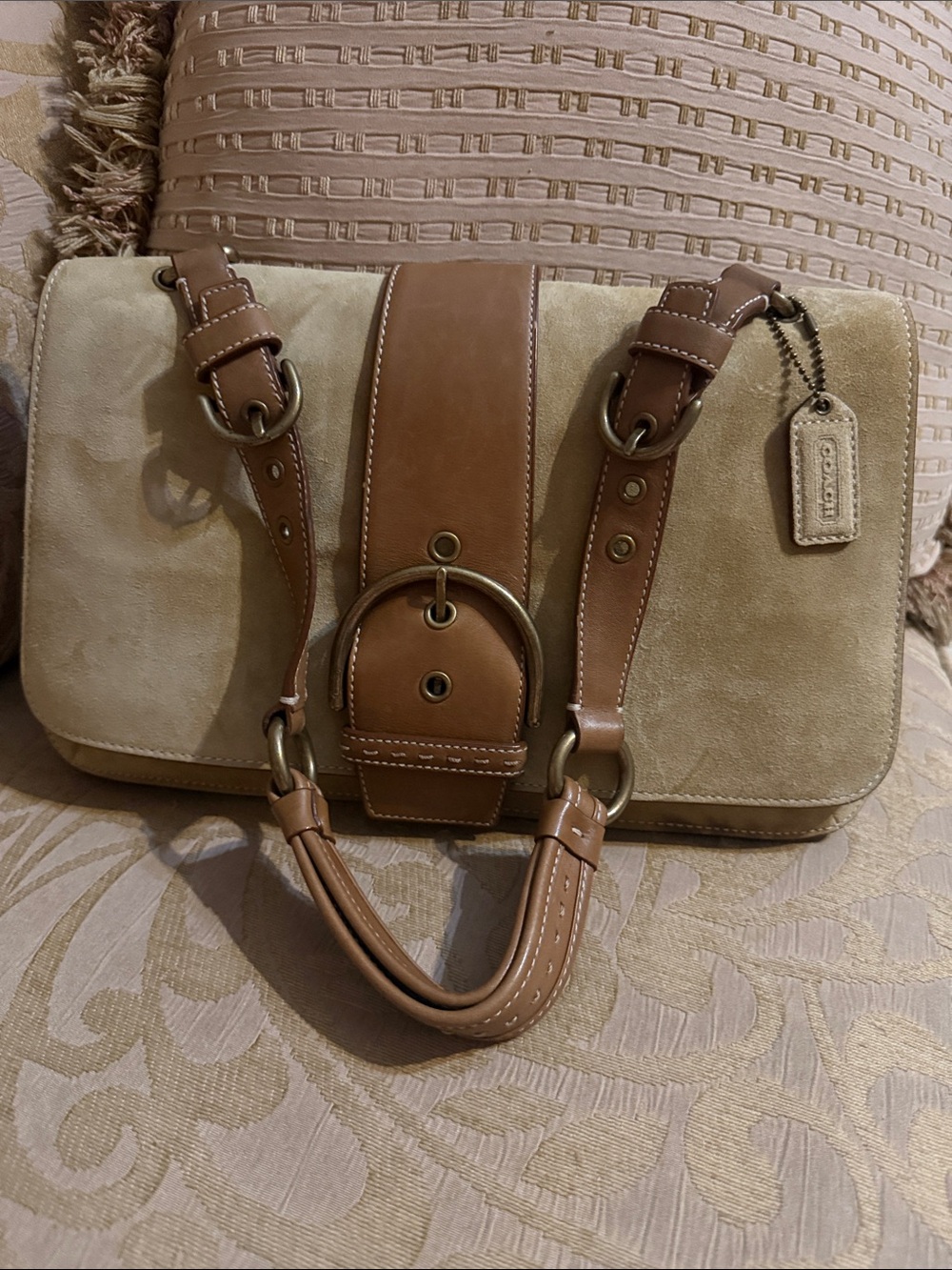 Coach SoHo Large Suede Buckle Flap Shoulder Bag preloved